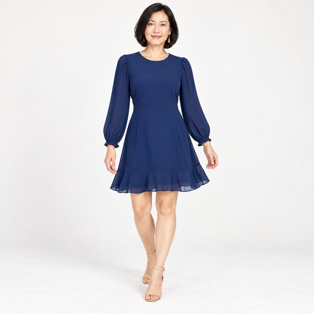 J.Crew Dress WMNS 8 Navy Blue Balloon Sleeve Scoop Neck Party Mini Modern Preppy